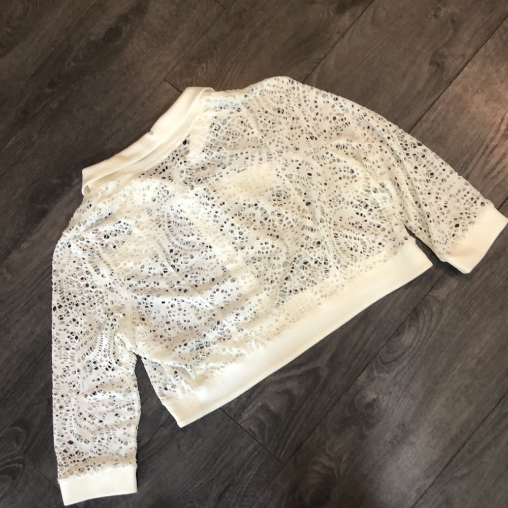 Picadilly White lace like Zip Up cropped Jacket shirt - Picture 2 of 9